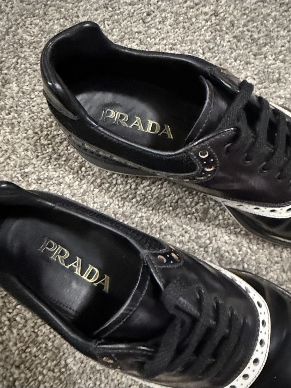 Prada Black and White Wingtip Derby Sneakers Size 7UK/8US !